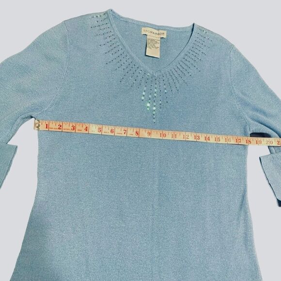 Vintage mid blue Sag Harbor V neck 3/4 sleeve sweater w sequin detail size small - Picture 7 of 11